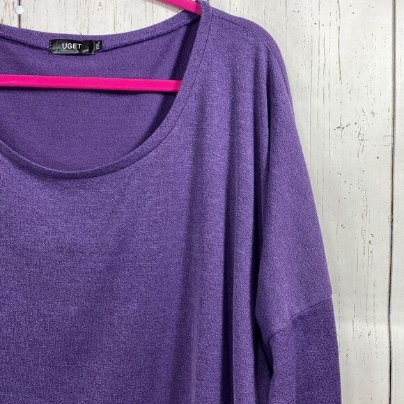 Uget Womens Plus Lightweight Oversized Batwing Sleeve Knit Purple Pullover Top - Picture 4 of 11